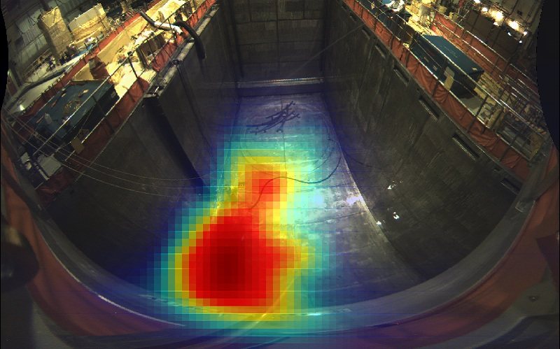 H3D H100 gamma-ray radiation camera image showing a hot area in a reactor pit.